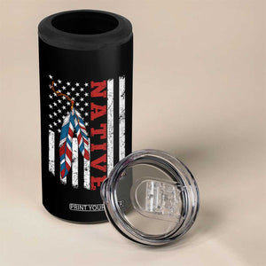Native American Feathers Vintage USA Flag 4 in 1 Can Cooler Tumbler Proud Indigenous People TS11 Print Your Wear