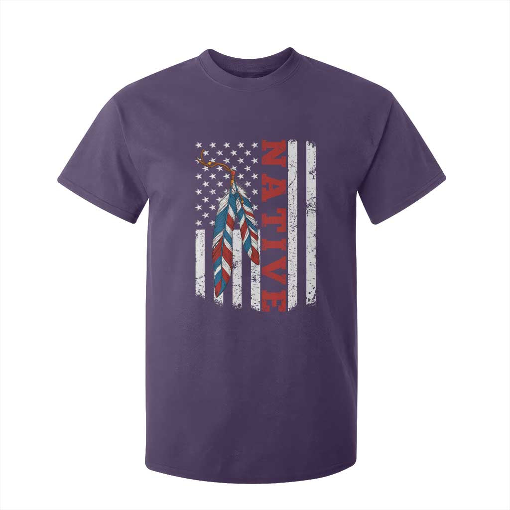 Native American Feathers Vintage USA Flag T Shirt For Kid Proud Indigenous People TS11 Purple Print Your Wear