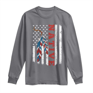 Native American Feathers Vintage USA Flag Long Sleeve Shirt Proud Indigenous People TS11 Charcoal Print Your Wear