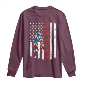 Native American Feathers Vintage USA Flag Long Sleeve Shirt Proud Indigenous People TS11 Maroon Print Your Wear