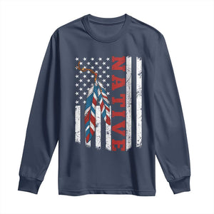 Native American Feathers Vintage USA Flag Long Sleeve Shirt Proud Indigenous People TS11 Navy Print Your Wear