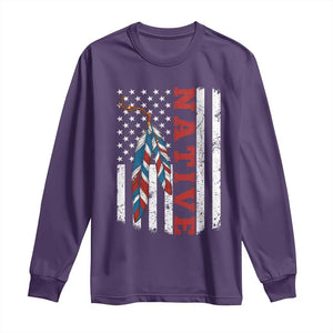 Native American Feathers Vintage USA Flag Long Sleeve Shirt Proud Indigenous People TS11 Purple Print Your Wear