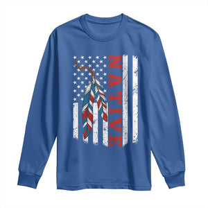 Native American Feathers Vintage USA Flag Long Sleeve Shirt Proud Indigenous People TS11 Royal Blue Print Your Wear