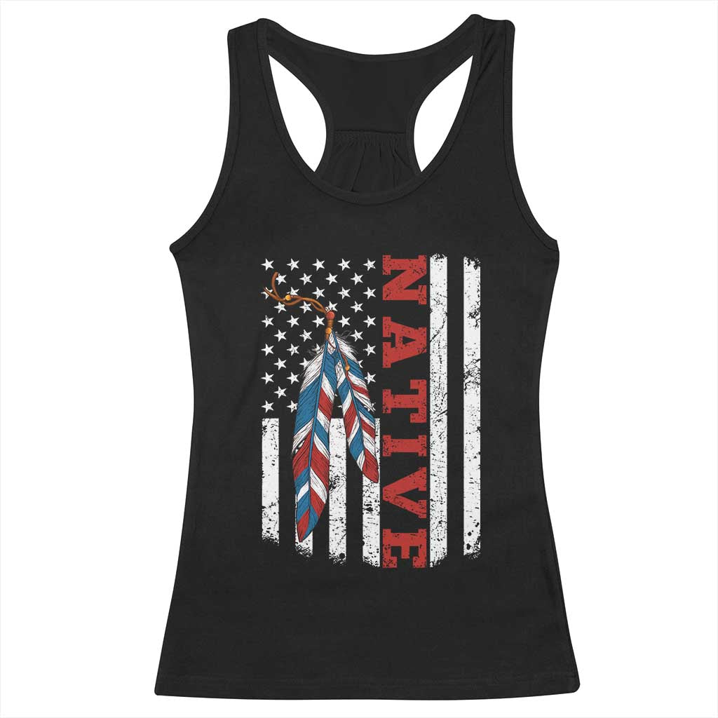 Native American Feathers Vintage USA Flag Racerback Tank Top Proud Indigenous People TS11 Black Print Your Wear