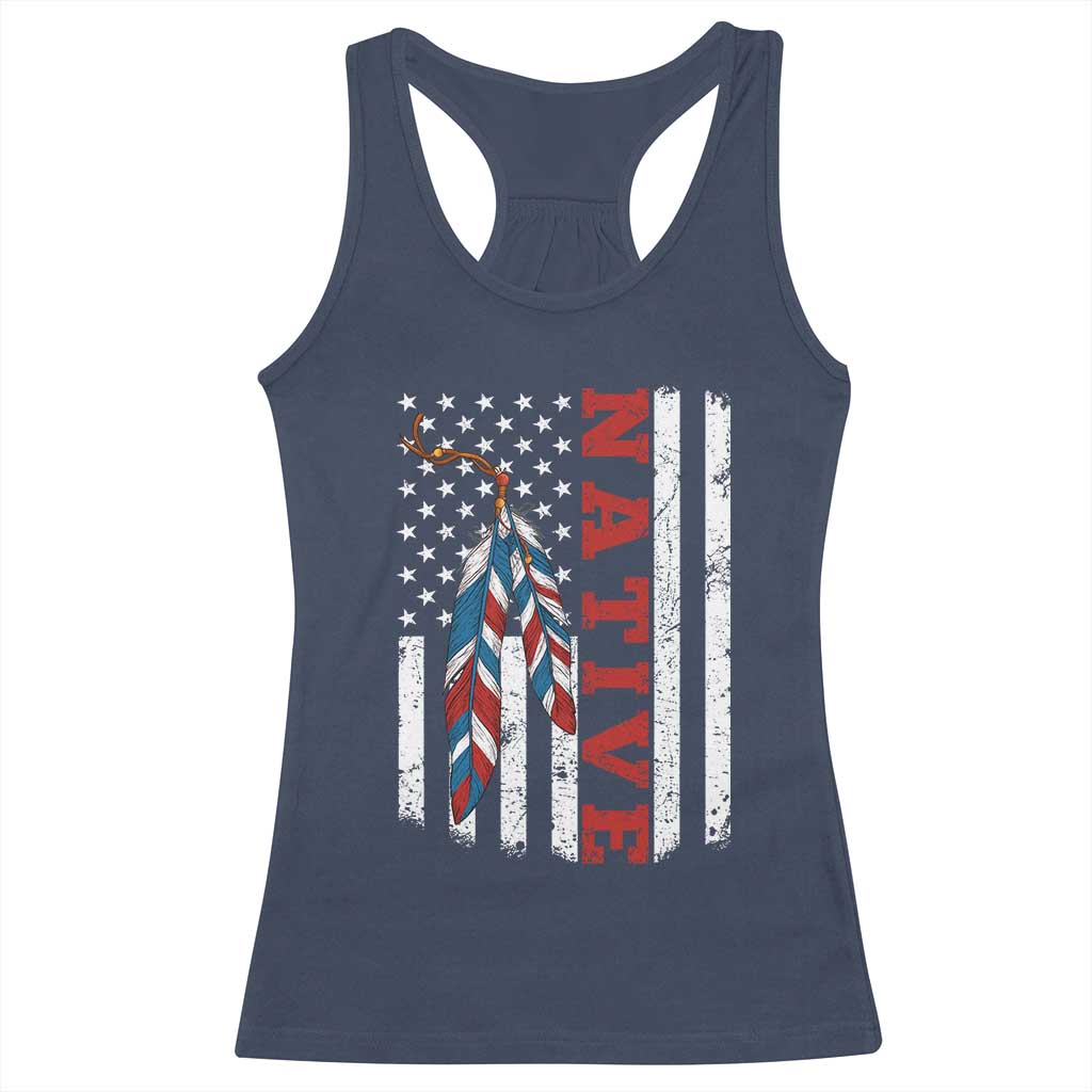 Native American Feathers Vintage USA Flag Racerback Tank Top Proud Indigenous People TS11 Navy Print Your Wear