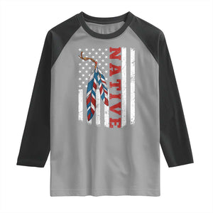 Native American Feathers Vintage USA Flag Raglan Shirt Proud Indigenous People TS11 Sport Gray Black Print Your Wear