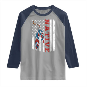 Native American Feathers Vintage USA Flag Raglan Shirt Proud Indigenous People TS11 Sport Gray Navy Print Your Wear