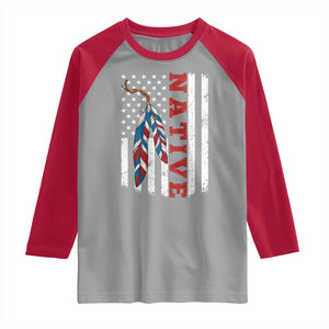 Native American Feathers Vintage USA Flag Raglan Shirt Proud Indigenous People TS11 Sport Gray Red Print Your Wear