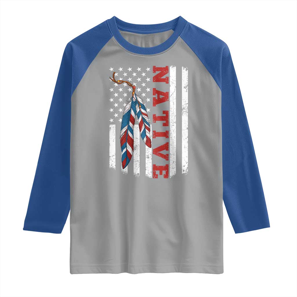 Native American Feathers Vintage USA Flag Raglan Shirt Proud Indigenous People TS11 Sport Gray Royal Print Your Wear