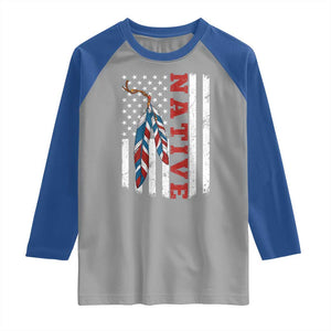 Native American Feathers Vintage USA Flag Raglan Shirt Proud Indigenous People TS11 Sport Gray Royal Print Your Wear