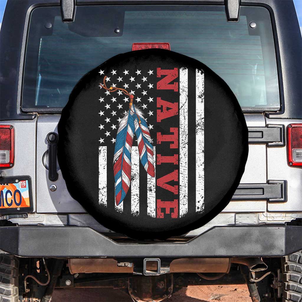 Native American Feathers Vintage USA Flag Spare Tire Cover Proud Indigenous People TS11 No hole Black Print Your Wear