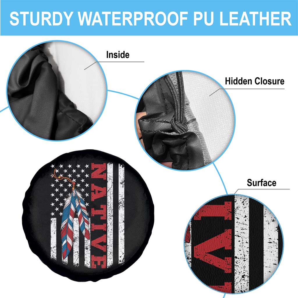 Native American Feathers Vintage USA Flag Spare Tire Cover Proud Indigenous People TS11 Print Your Wear