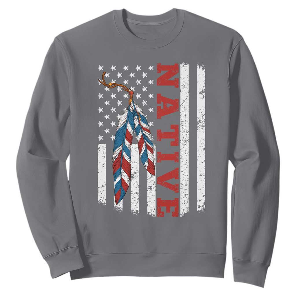 Native American Feathers Vintage USA Flag Sweatshirt Proud Indigenous People TS11 Charcoal Print Your Wear