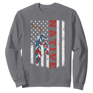 Native American Feathers Vintage USA Flag Sweatshirt Proud Indigenous People TS11 Charcoal Print Your Wear