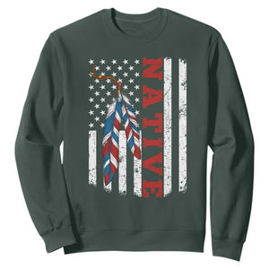 Native American Feathers Vintage USA Flag Sweatshirt Proud Indigenous People TS11 Dark Forest Green Print Your Wear
