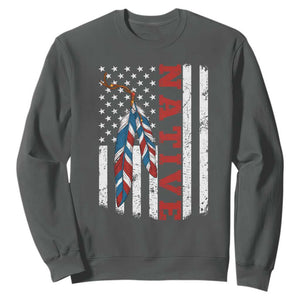 Native American Feathers Vintage USA Flag Sweatshirt Proud Indigenous People TS11 Dark Heather Print Your Wear