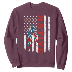 Native American Feathers Vintage USA Flag Sweatshirt Proud Indigenous People TS11 Maroon Print Your Wear