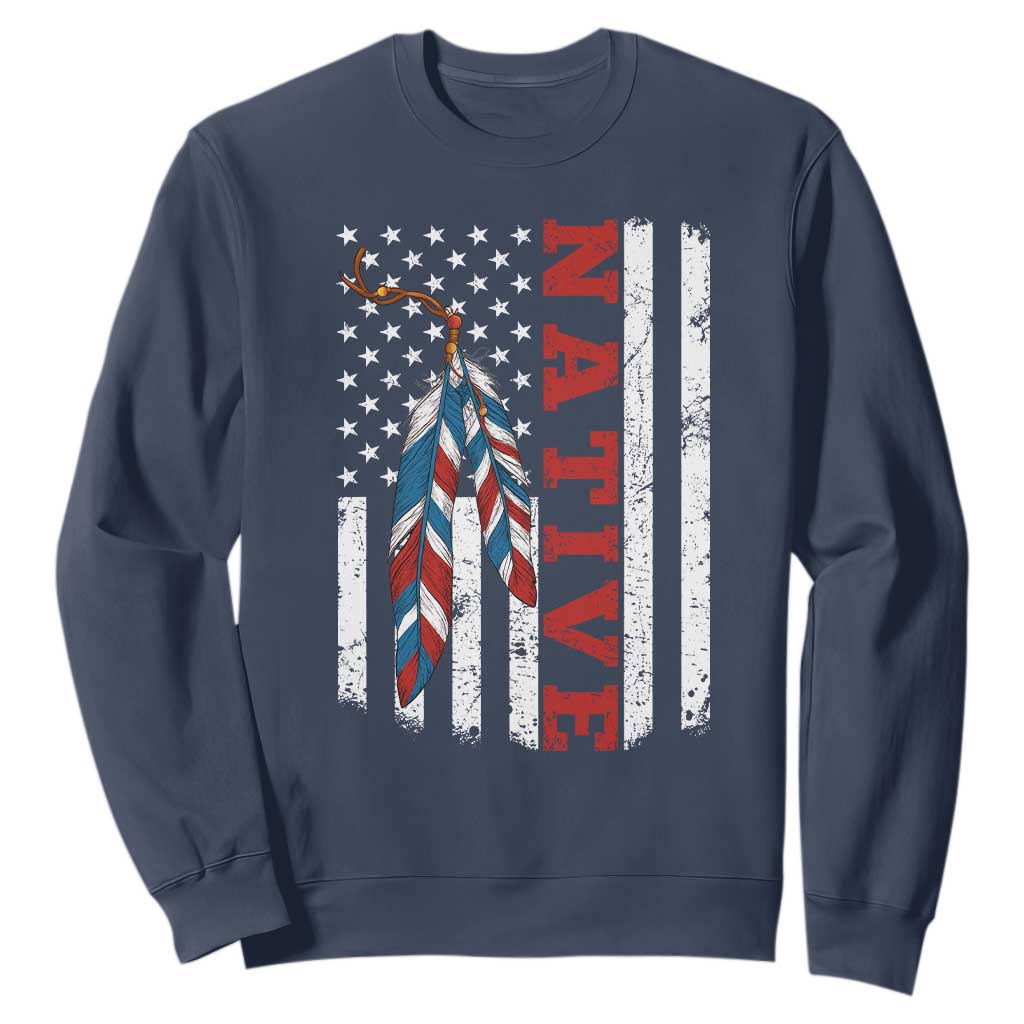 Native American Feathers Vintage USA Flag Sweatshirt Proud Indigenous People TS11 Navy Print Your Wear