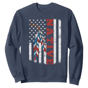 Native American Feathers Vintage USA Flag Sweatshirt Proud Indigenous People TS11 Navy Print Your Wear