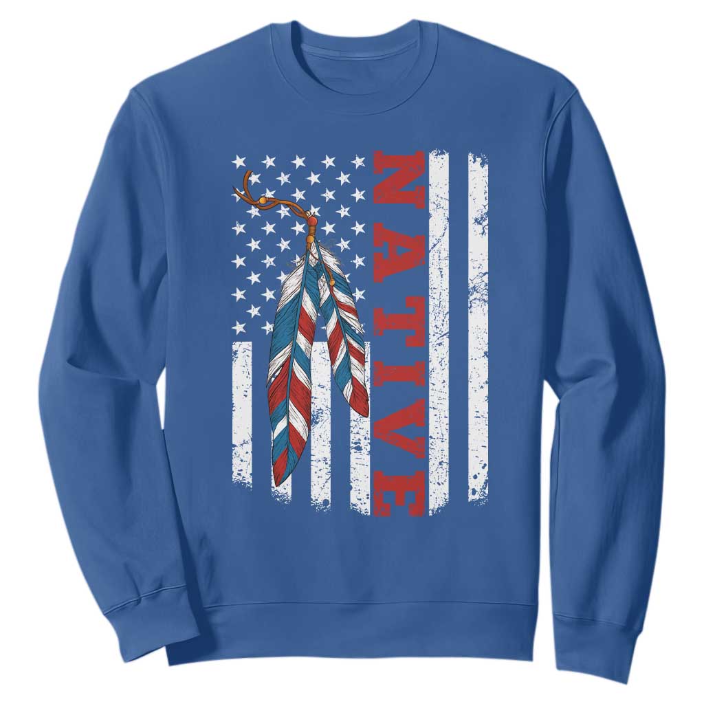 Native American Feathers Vintage USA Flag Sweatshirt Proud Indigenous People TS11 Royal Blue Print Your Wear