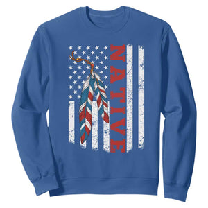 Native American Feathers Vintage USA Flag Sweatshirt Proud Indigenous People TS11 Royal Blue Print Your Wear