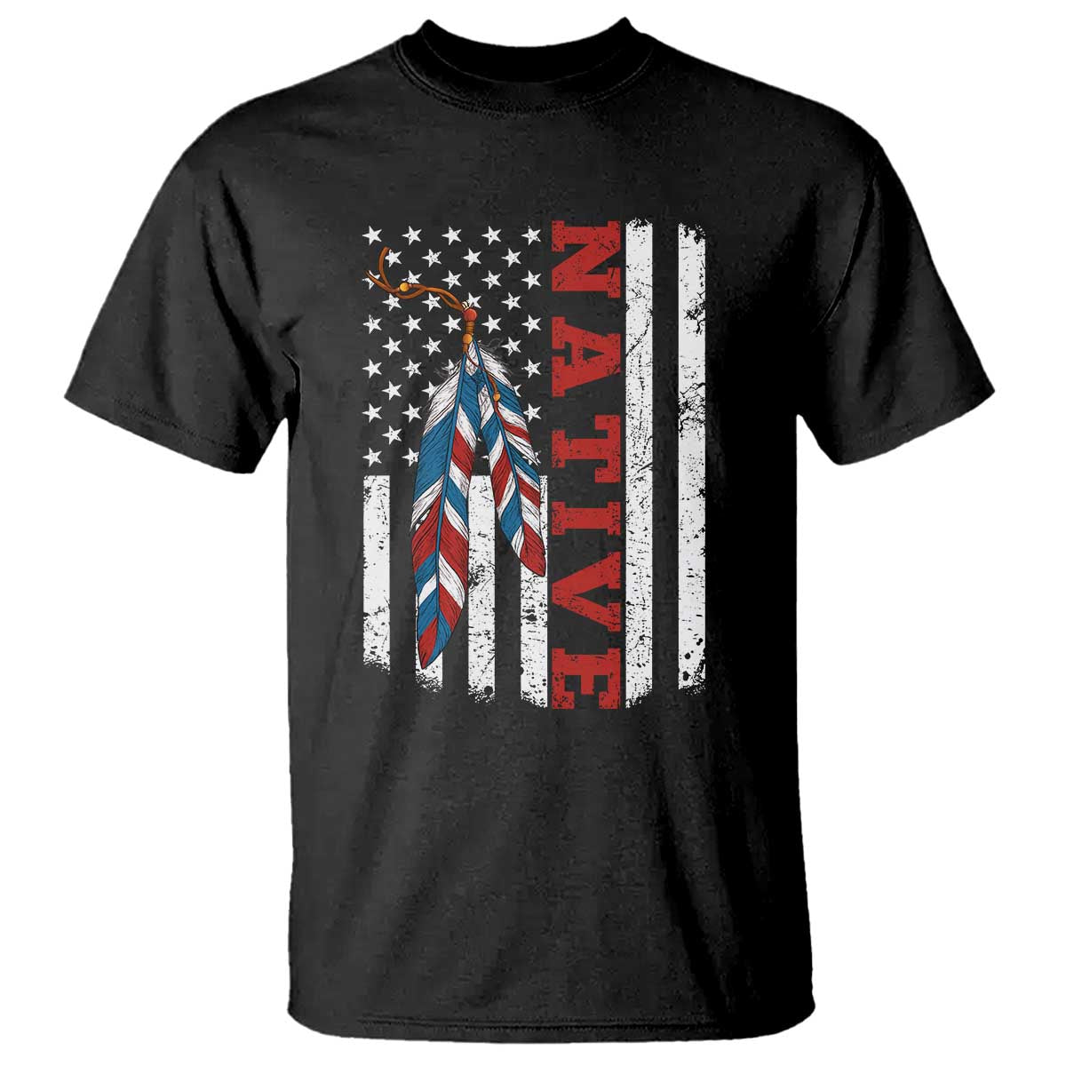 Native American Feathers Vintage USA Flag T Shirt Proud Indigenous People TS11 Black Print Your Wear