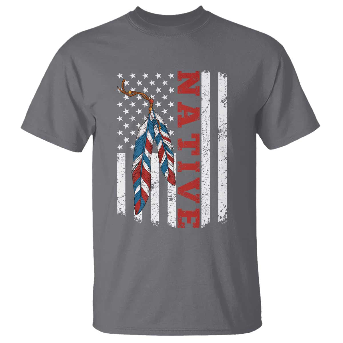 Native American Feathers Vintage USA Flag T Shirt Proud Indigenous People TS11 Charcoal Print Your Wear