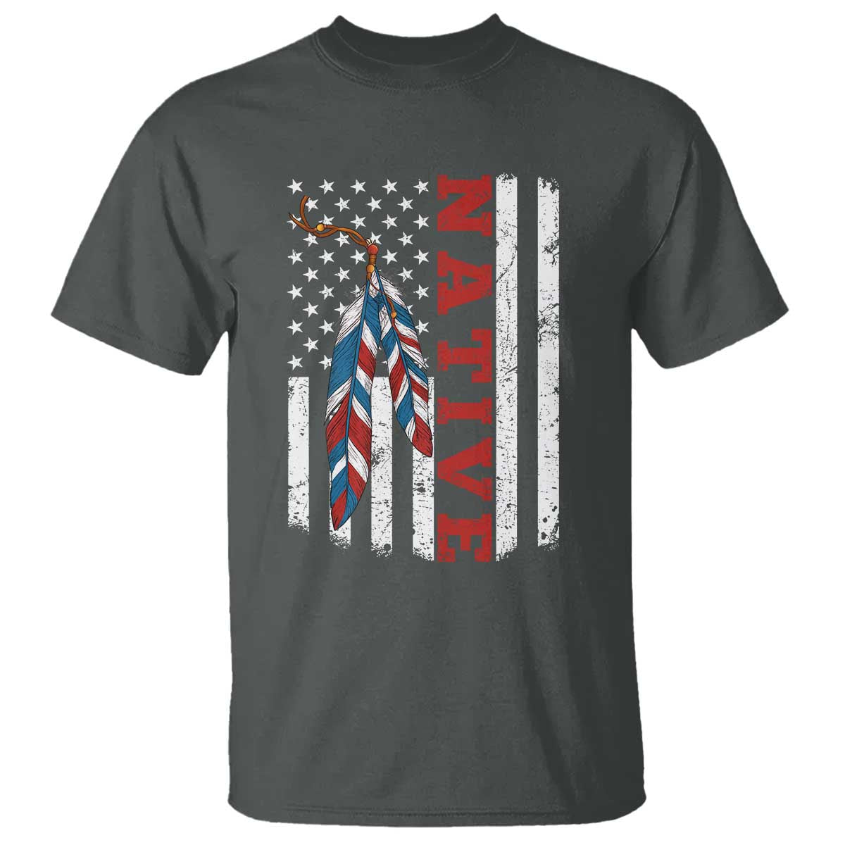 Native American Feathers Vintage USA Flag T Shirt Proud Indigenous People TS11 Dark Heather Print Your Wear