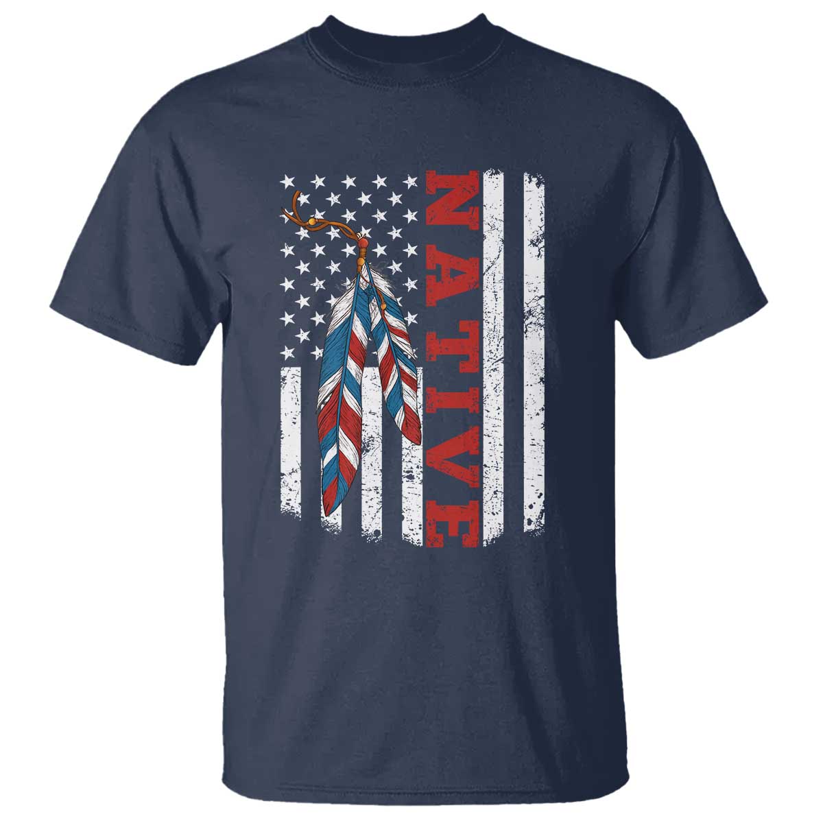 Native American Feathers Vintage USA Flag T Shirt Proud Indigenous People TS11 Navy Print Your Wear