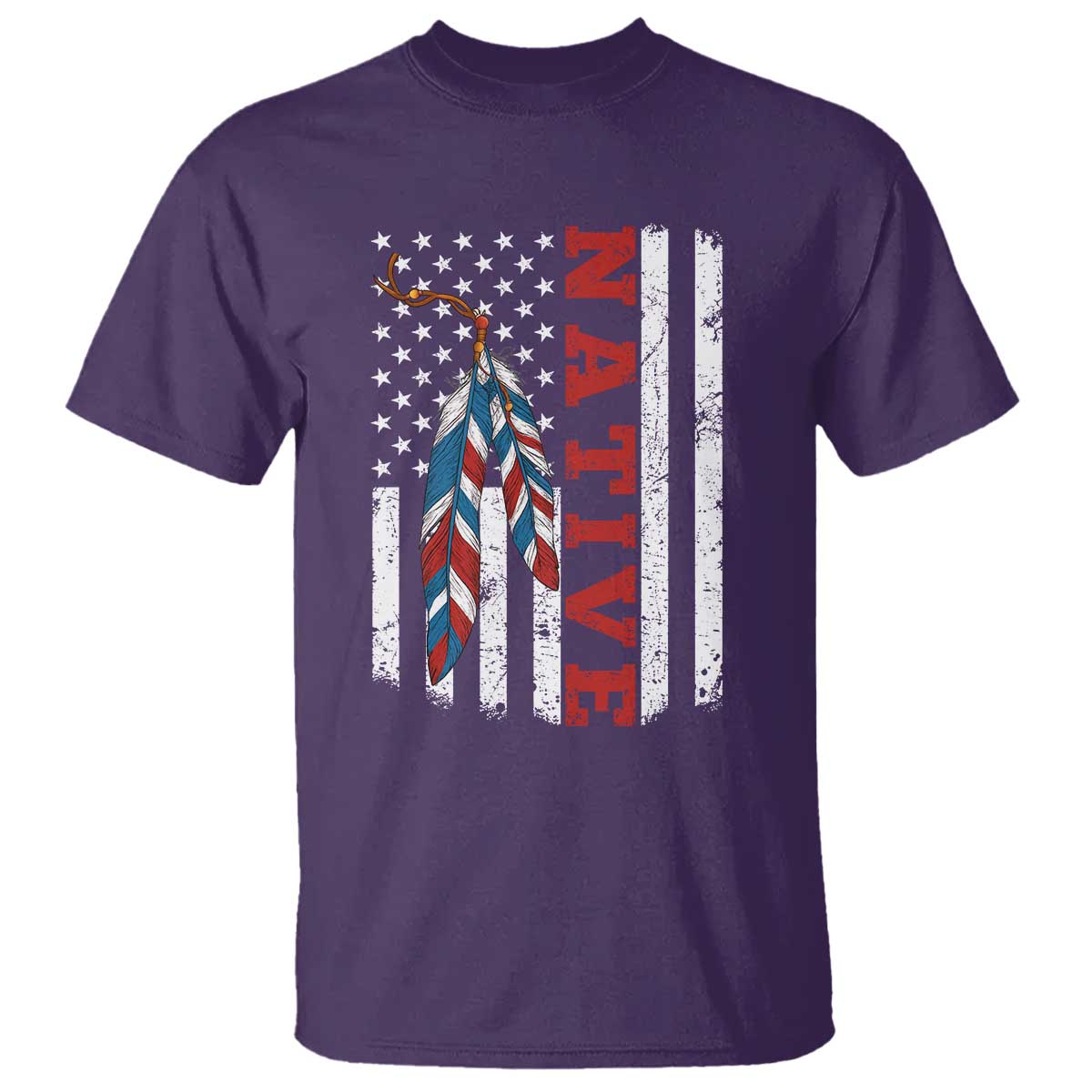 Native American Feathers Vintage USA Flag T Shirt Proud Indigenous People TS11 Purple Print Your Wear