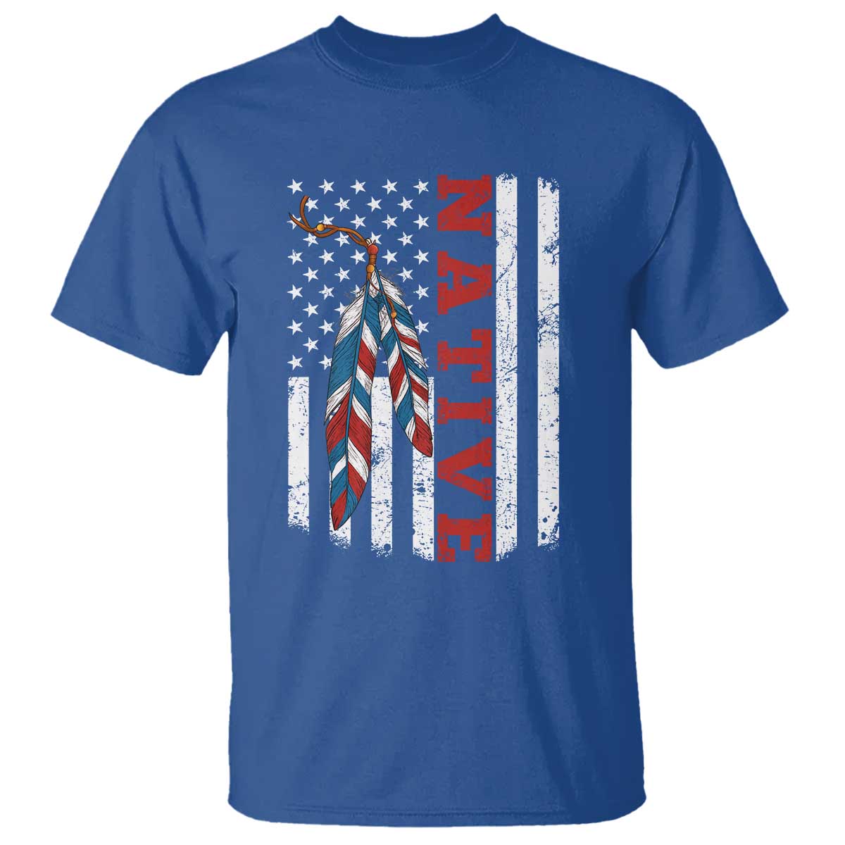 Native American Feathers Vintage USA Flag T Shirt Proud Indigenous People TS11 Royal Blue Print Your Wear