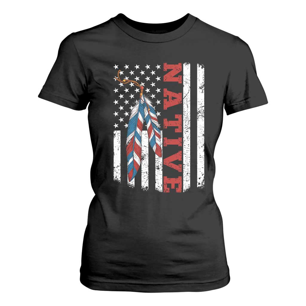 Native American Feathers Vintage USA Flag T Shirt For Women Proud Indigenous People TS11 Black Print Your Wear
