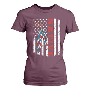 Native American Feathers Vintage USA Flag T Shirt For Women Proud Indigenous People TS11 Maroon Print Your Wear