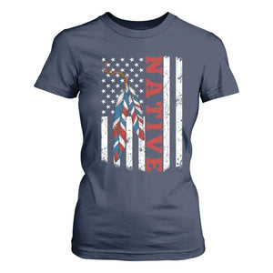 Native American Feathers Vintage USA Flag T Shirt For Women Proud Indigenous People TS11 Navy Print Your Wear