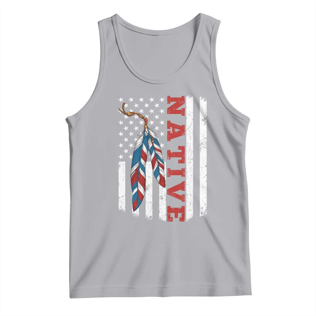 Native American Feathers Vintage USA Flag Tank Top Proud Indigenous People TS11 Athletic Heather Print Your Wear