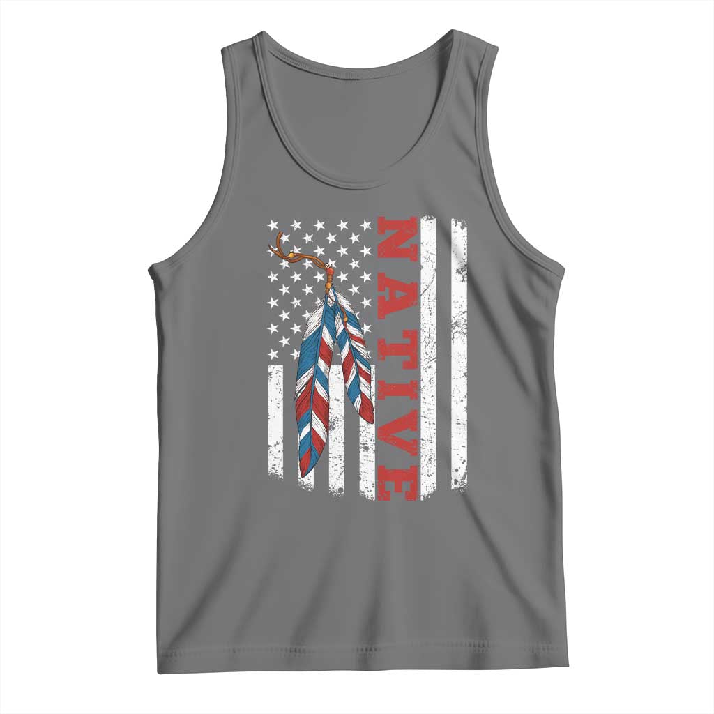 Native American Feathers Vintage USA Flag Tank Top Proud Indigenous People TS11 Black Heather Print Your Wear