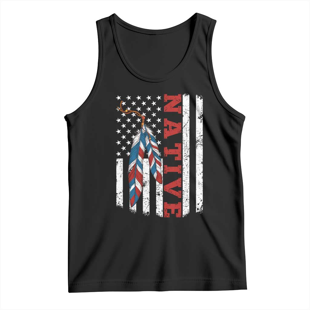 Native American Feathers Vintage USA Flag Tank Top Proud Indigenous People TS11 Black Print Your Wear