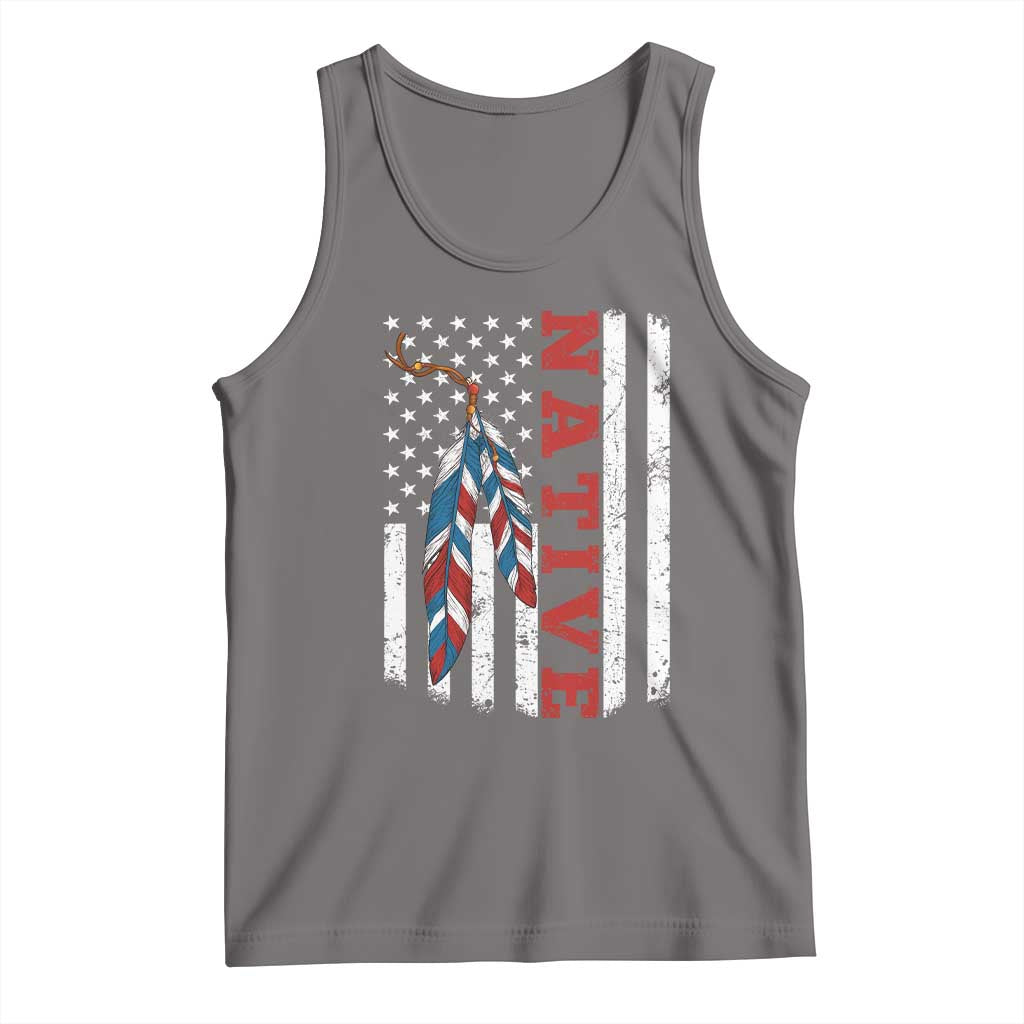 Native American Feathers Vintage USA Flag Tank Top Proud Indigenous People TS11 Deep Heather Print Your Wear
