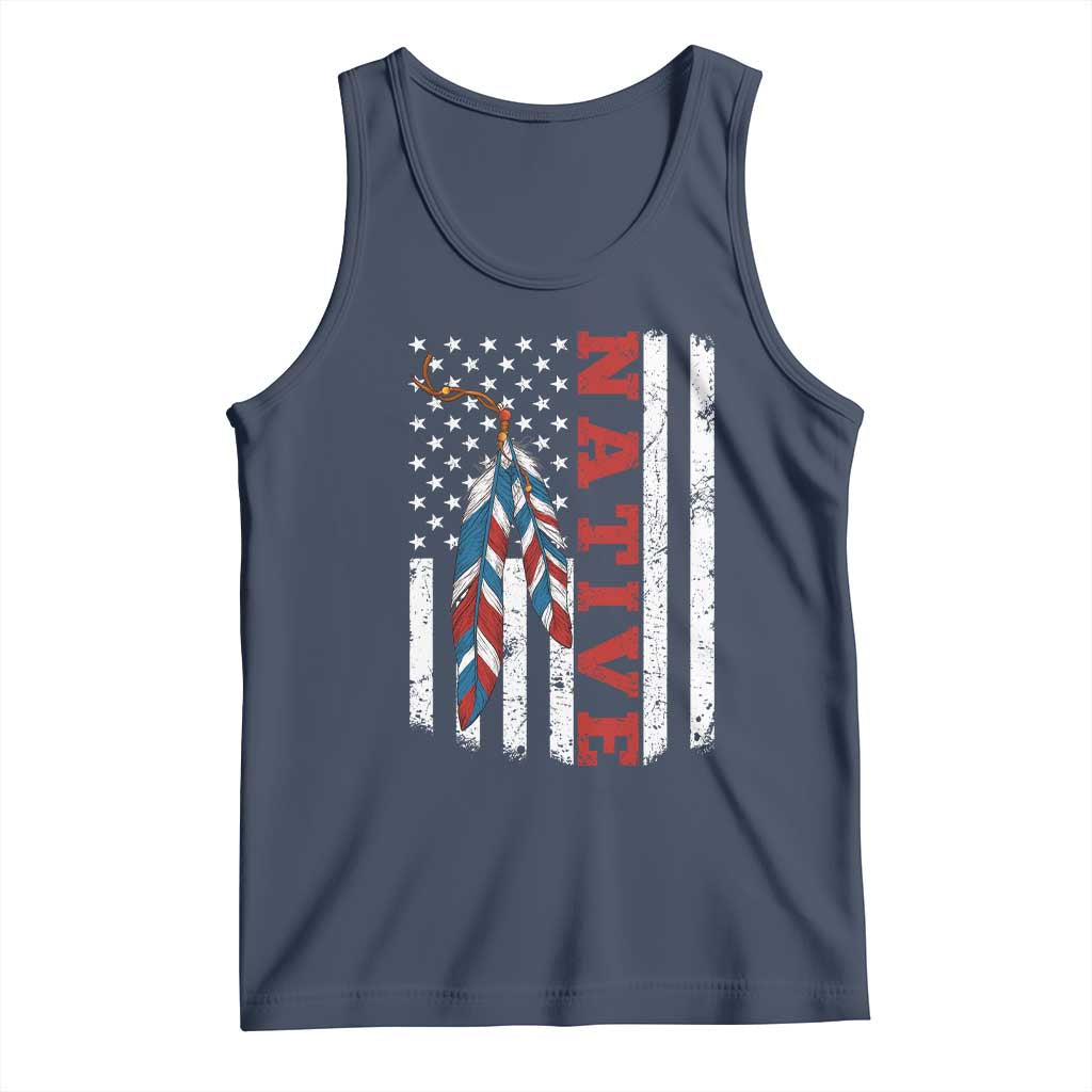 Native American Feathers Vintage USA Flag Tank Top Proud Indigenous People TS11 Navy Print Your Wear
