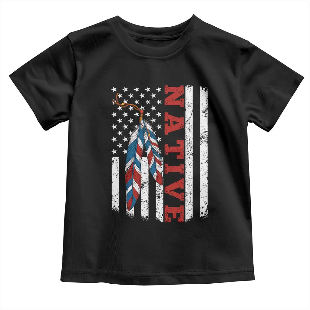Native American Feathers Vintage USA Flag Toddler T Shirt Proud Indigenous People TS11 Black Print Your Wear