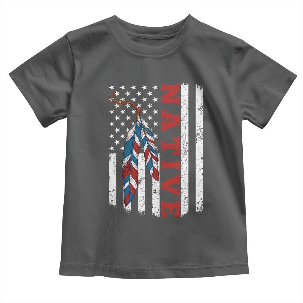 Native American Feathers Vintage USA Flag Toddler T Shirt Proud Indigenous People TS11 Dark Heather Print Your Wear