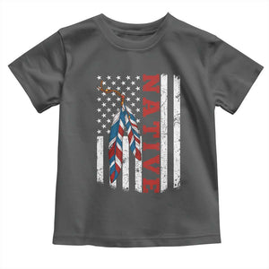 Native American Feathers Vintage USA Flag Toddler T Shirt Proud Indigenous People TS11 Dark Heather Print Your Wear