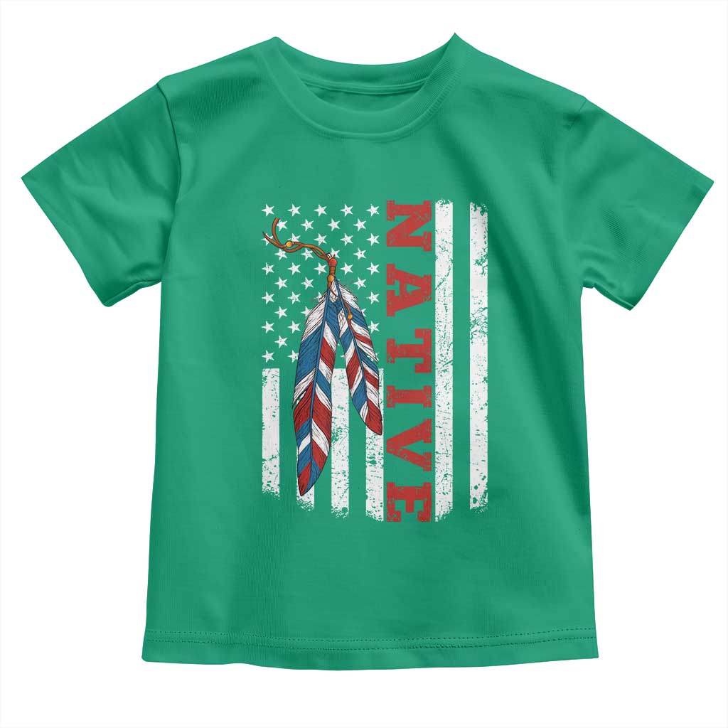 Native American Feathers Vintage USA Flag Toddler T Shirt Proud Indigenous People TS11 Irish Green Print Your Wear
