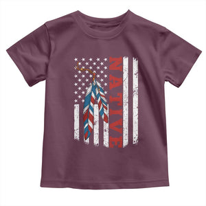 Native American Feathers Vintage USA Flag Toddler T Shirt Proud Indigenous People TS11 Maroon Print Your Wear