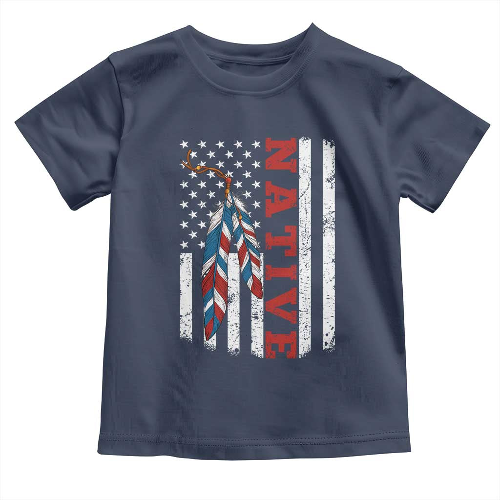 Native American Feathers Vintage USA Flag Toddler T Shirt Proud Indigenous People TS11 Navy Print Your Wear