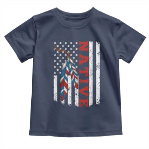 Native American Feathers Vintage USA Flag Toddler T Shirt Proud Indigenous People TS11 Navy Print Your Wear
