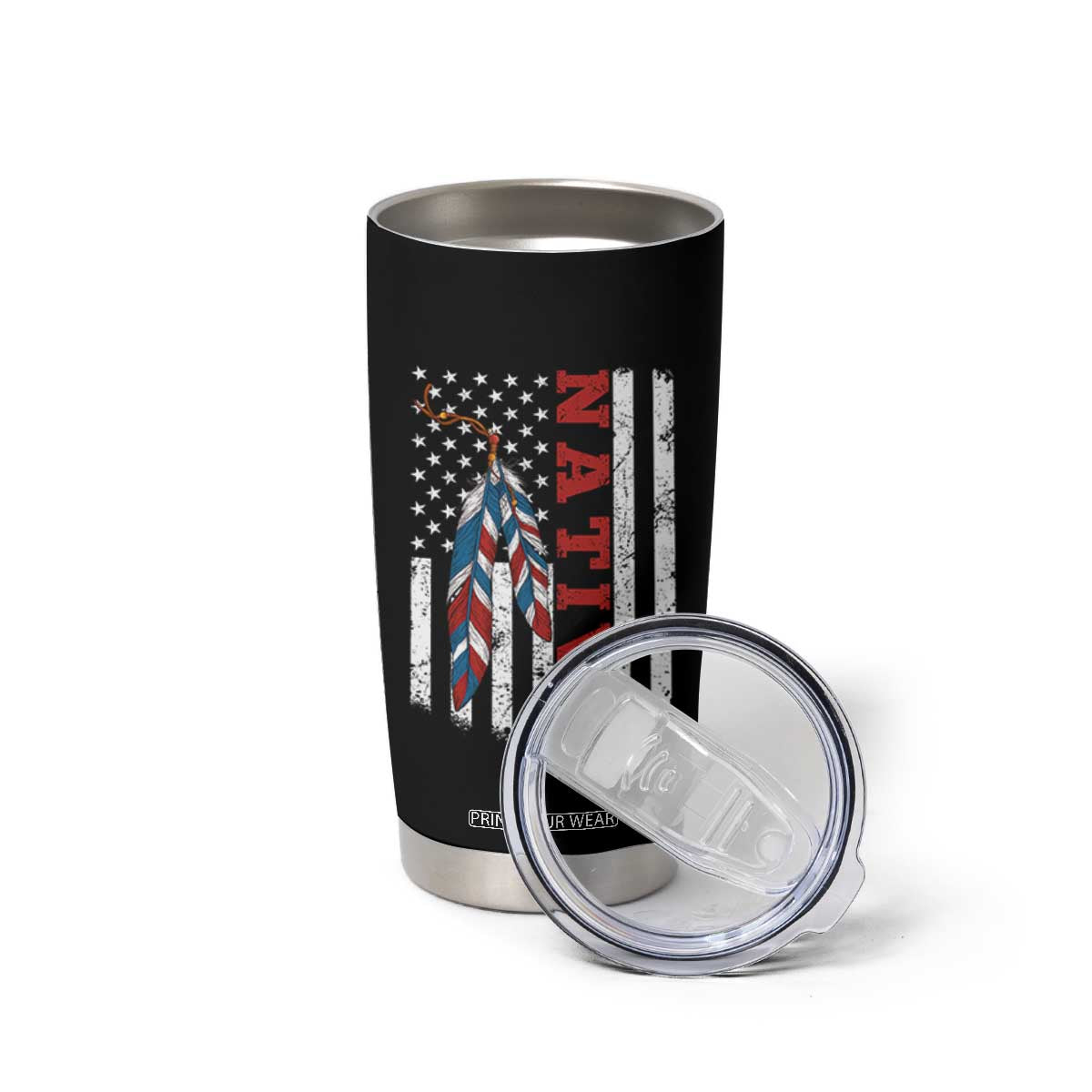 Native American Feathers Vintage USA Flag Tumbler Cup Proud Indigenous People TS11 Print Your Wear