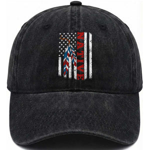 Native American Feathers Vintage USA Flag Washed Cotton Baseball Cap Proud Indigenous People