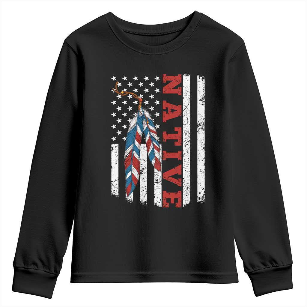 Native American Feathers Vintage USA Flag Youth Sweatshirt Proud Indigenous People TS11 Black Print Your Wear