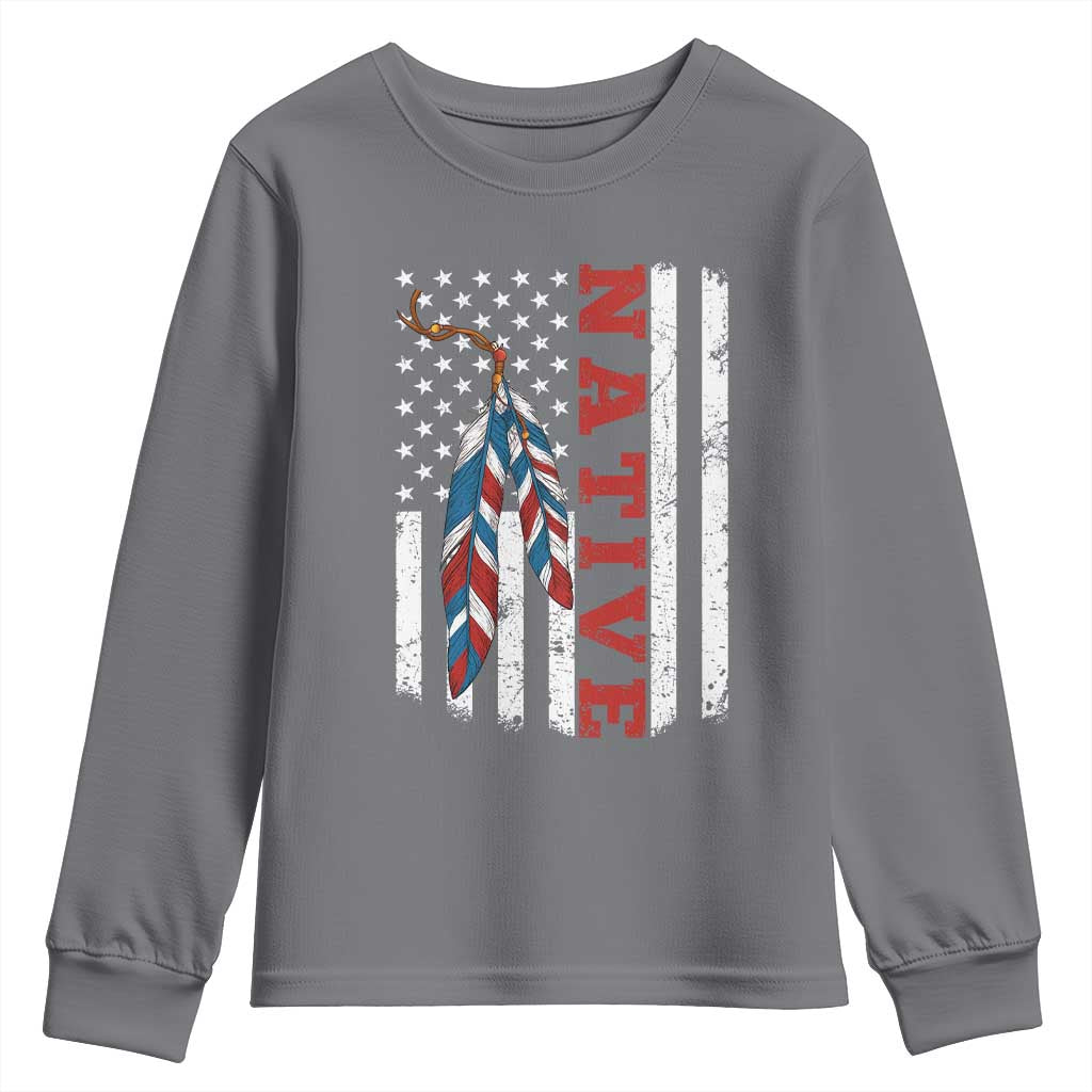 Native American Feathers Vintage USA Flag Youth Sweatshirt Proud Indigenous People TS11 Charcoal Print Your Wear